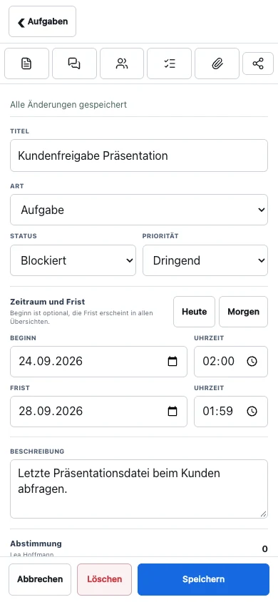 Originalaufnahme der V2 Aufgaben im mobilen Browser